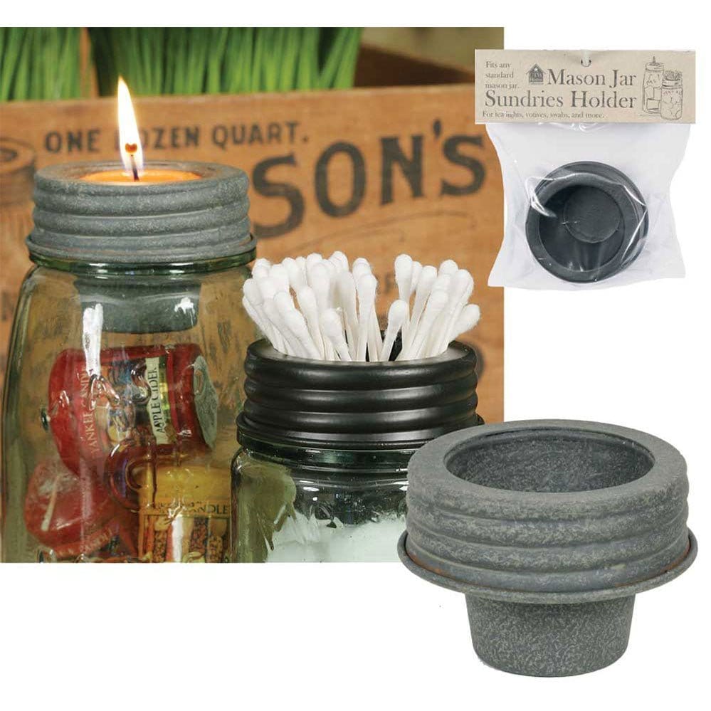 Galvanized Metal Sundries Holder Mason Jar Lid-CTW Home-The Village Merchant