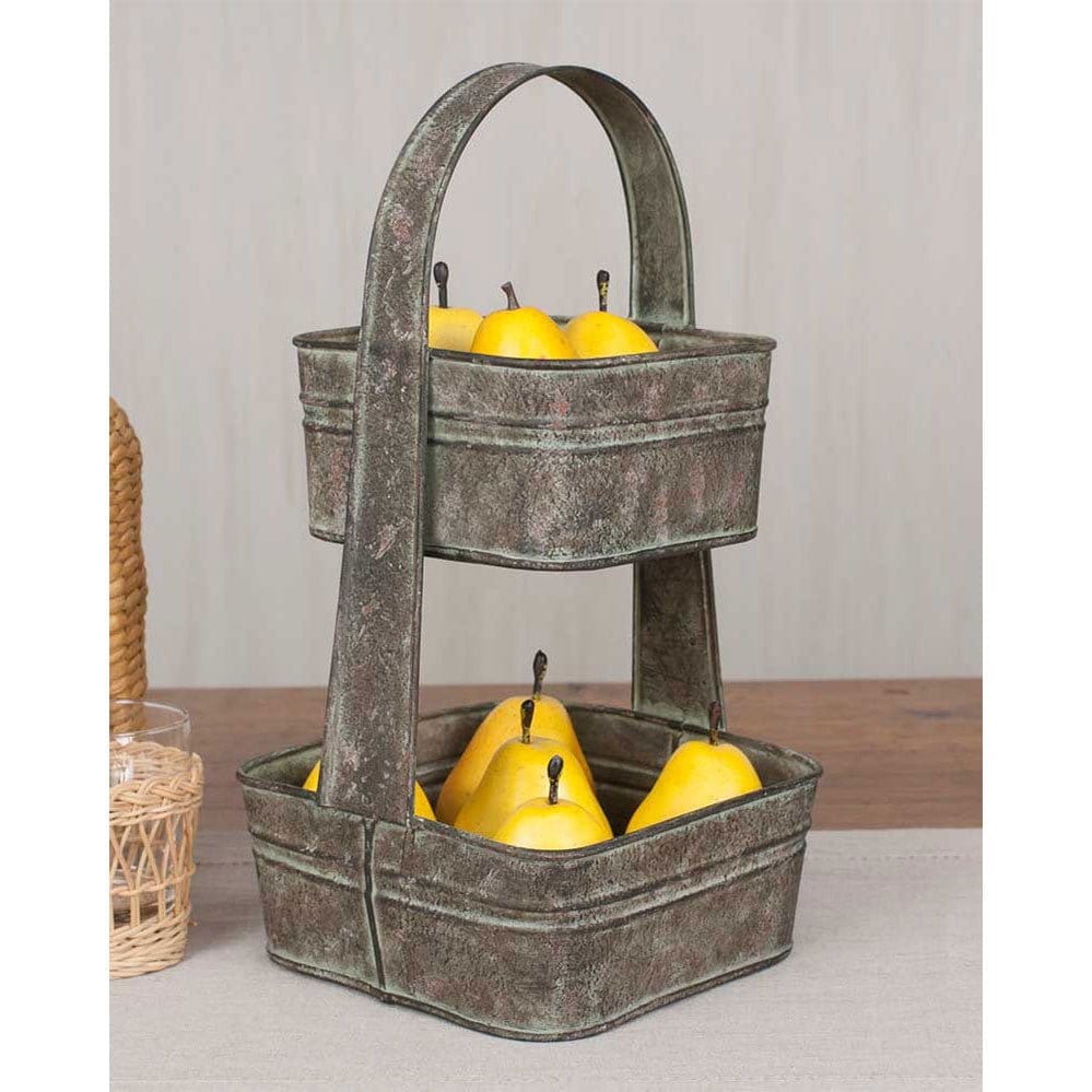 Galvanized Metal Tote Caddy / Tray With Handle Square 2 Tier-CTW Home-The Village Merchant