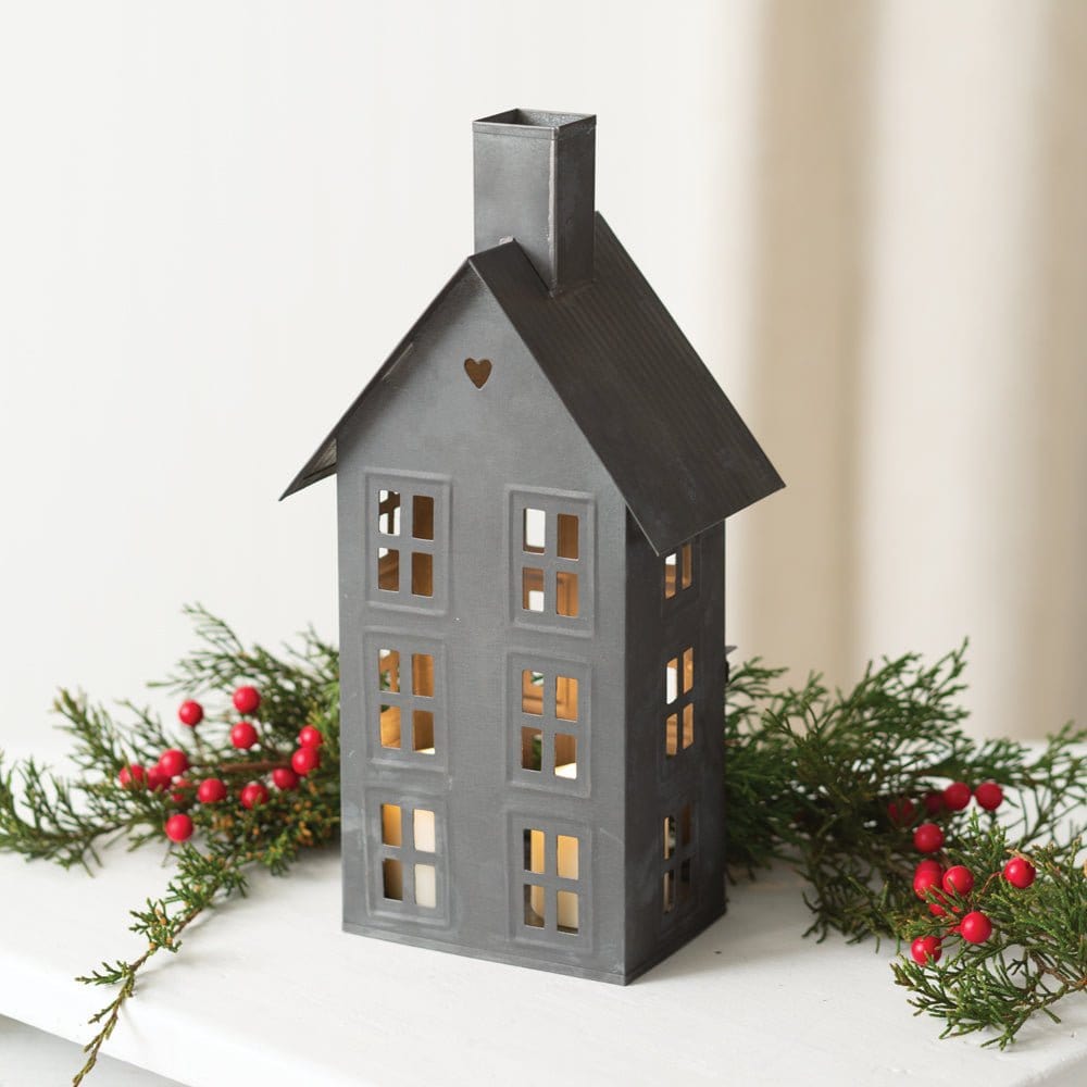 Galvanized Metal Townhome Christmas Luminary-CTW Home-The Village Merchant