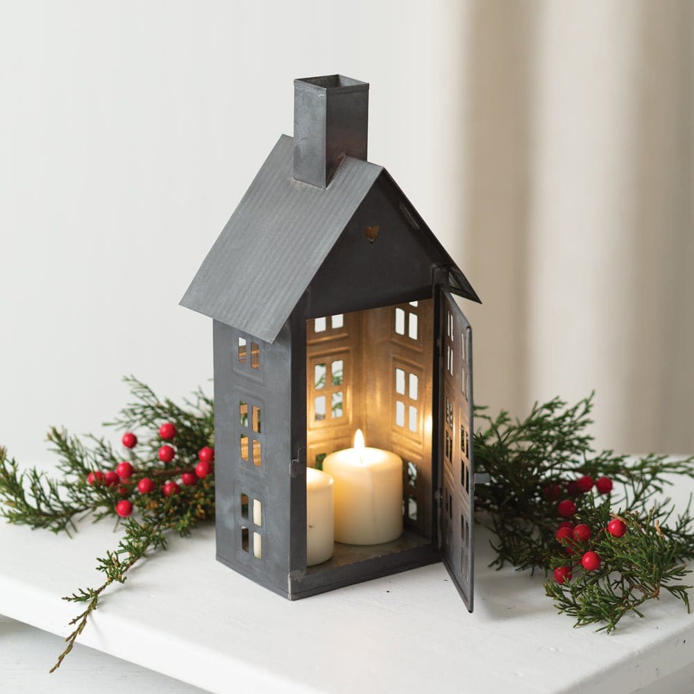 Galvanized Metal Townhome Christmas Luminary-CTW Home-The Village Merchant