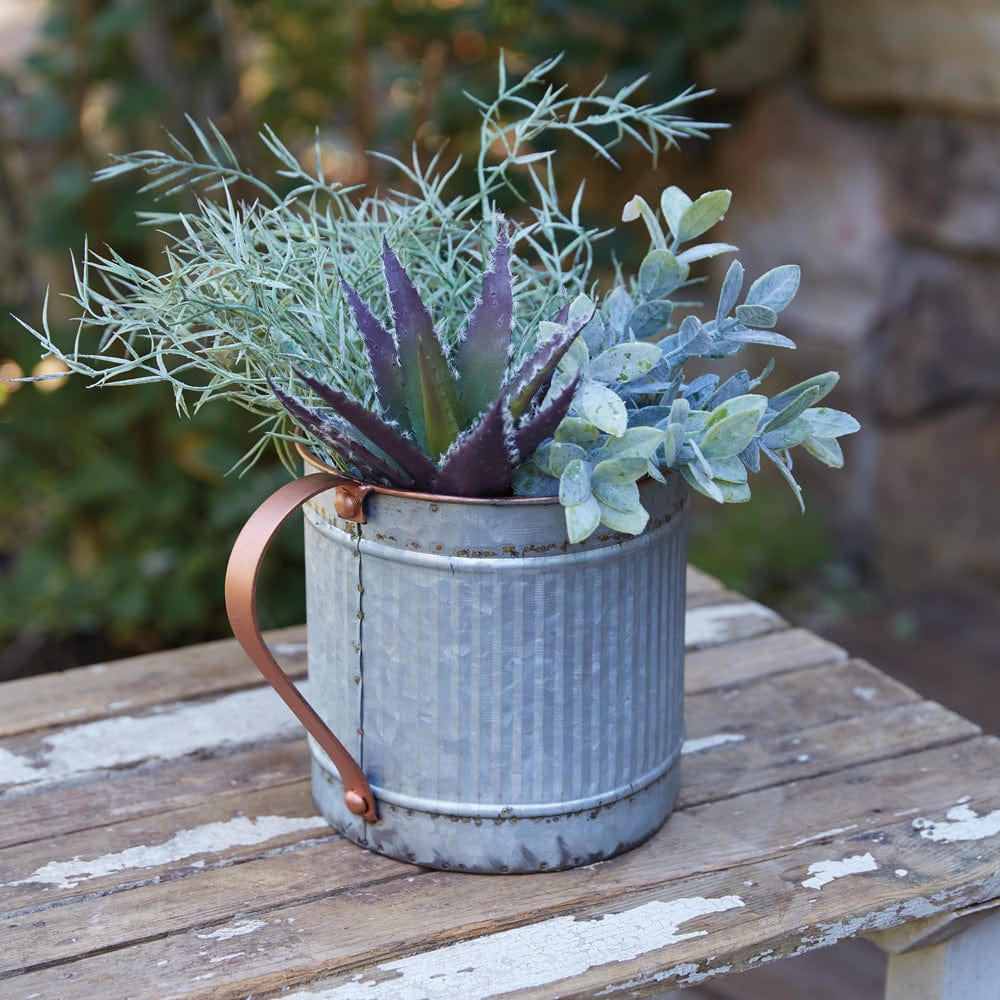 Galvanized Metal Two-Tone Corrugated Pitcher / Utensil Holder