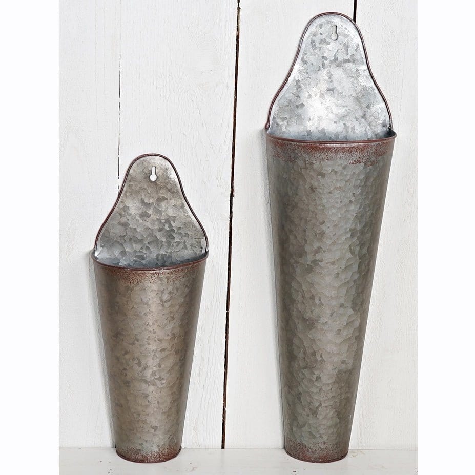 Galvanized Metal Vintage Style Cone Wall Bucket Set of 2-impressive Enterprises-The Village Merchant