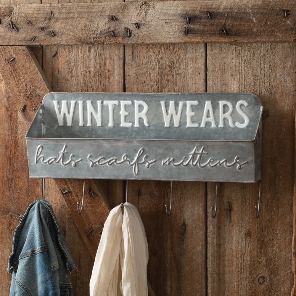 Galvanized Metal Winter Wears Shelf Organizer Wall Rack 6 Hooks-CTW Home-The Village Merchant