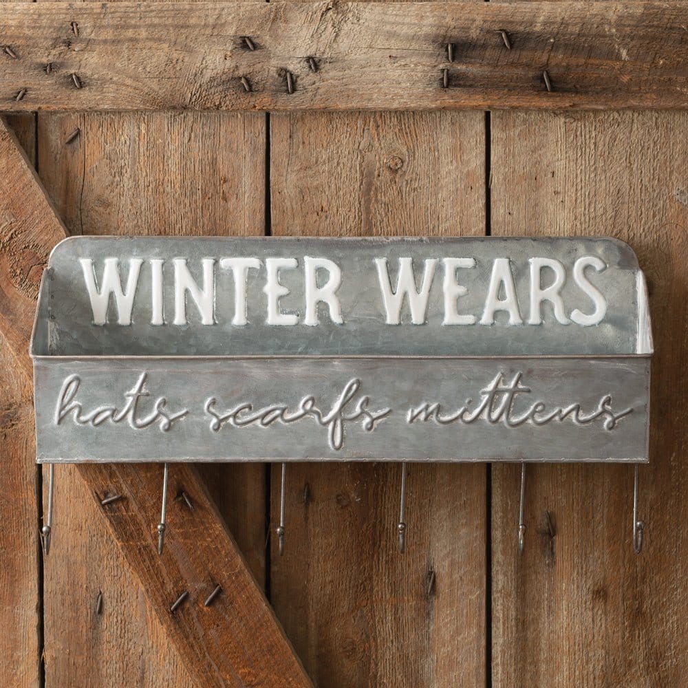 Galvanized Metal Winter Wears Shelf Organizer Wall Rack 6 Hooks-CTW Home-The Village Merchant