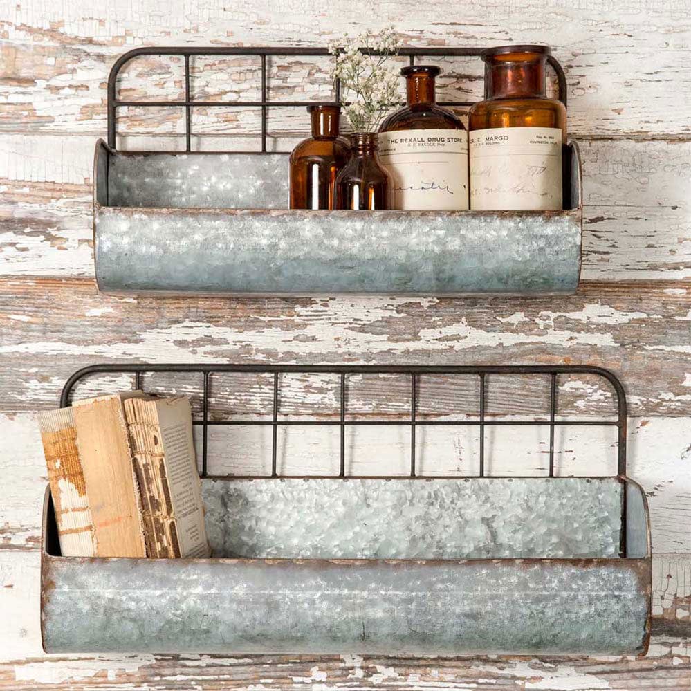 Galvanized Metal Wire Back Bin / Organizer Set of 2 - Assorted Sizes-CTW Home-The Village Merchant