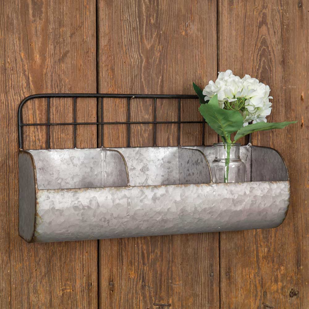 Galvanized Metal &amp; Wire Back Divided Wall Pocket / Bin Large-CTW Home-The Village Merchant