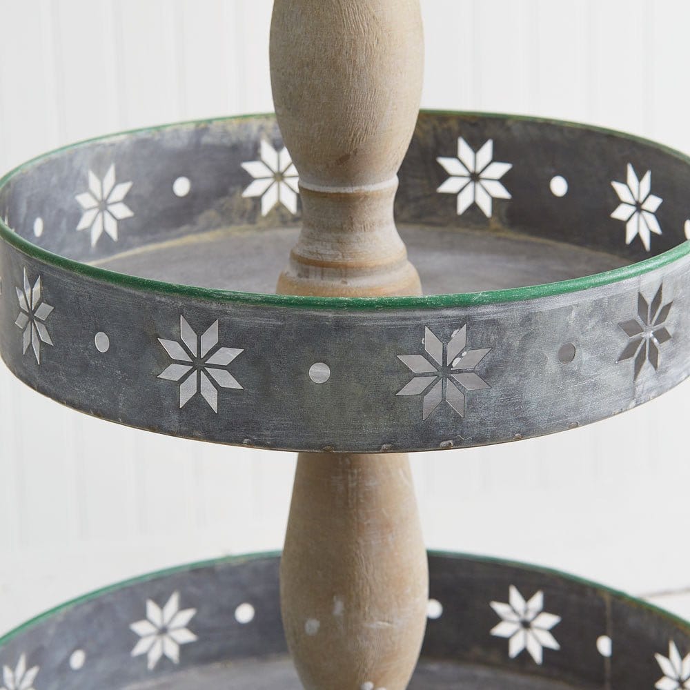 Galvanized Metal &amp; Wood Two Tiered Christmas Reindeer Tray-CTW Home-The Village Merchant