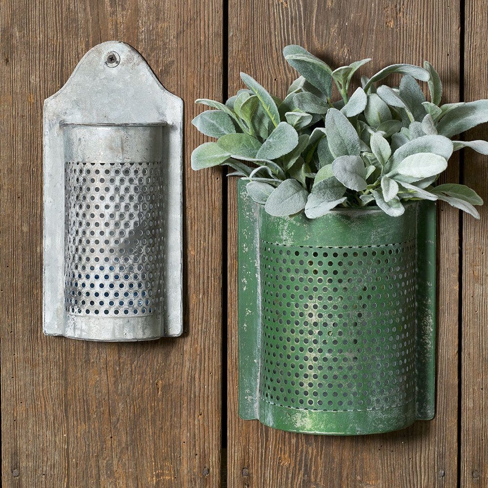 Galvanized &amp; Painted Metal Perforated Container Set of 2-CTW Home-The Village Merchant