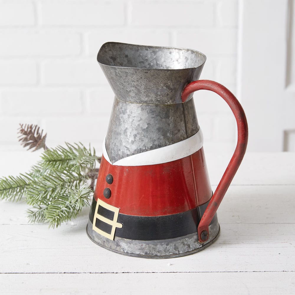 Galvanized &amp; Painted Metal Santa Suit Pitcher With Handle