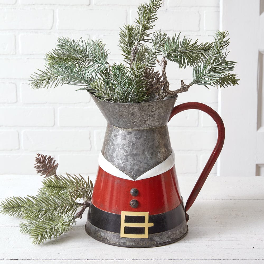 Galvanized &amp; Painted Metal Santa Suit Pitcher With Handle