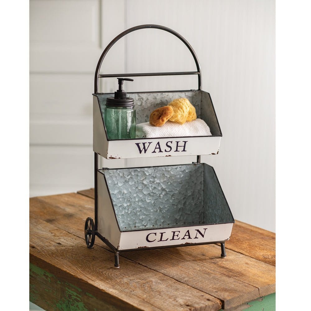 Galvanized &amp; Painted Metal Wash &amp; Clean Caddy / Tray / Stand With Handle 2 Tier-CTW Home-The Village Merchant