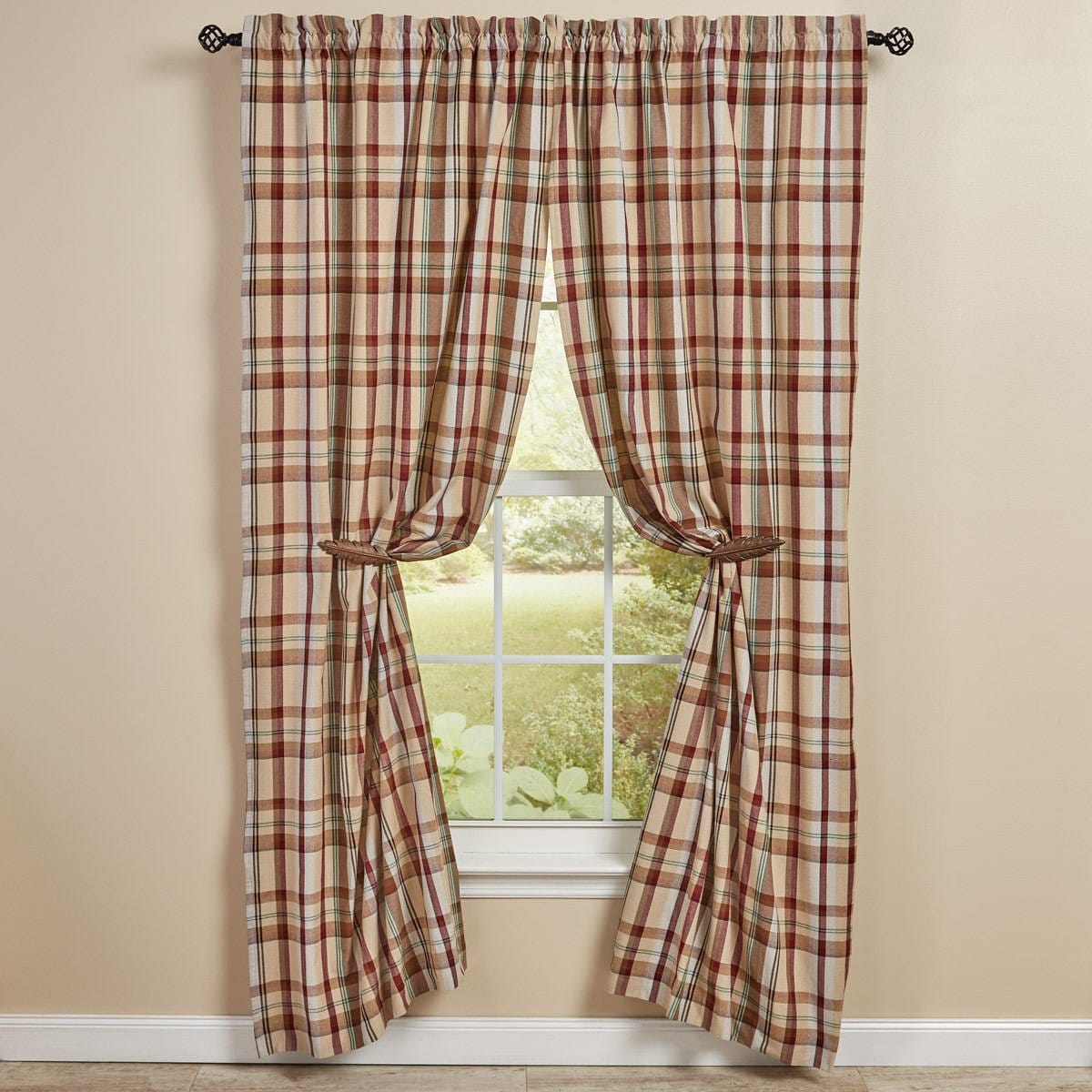 Gamekeeper Plaid Panel Pair With Tie Backs 84' Long Lined-Park Designs-The Village Merchant