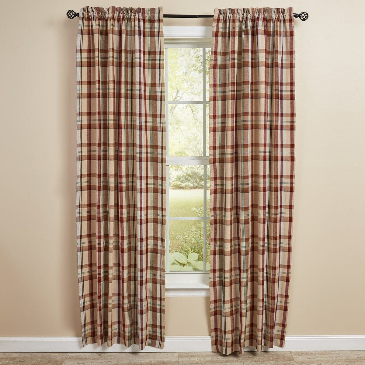 Gamekeeper Plaid Panel Pair With Tie Backs 84' Long Lined-Park Designs-The Village Merchant