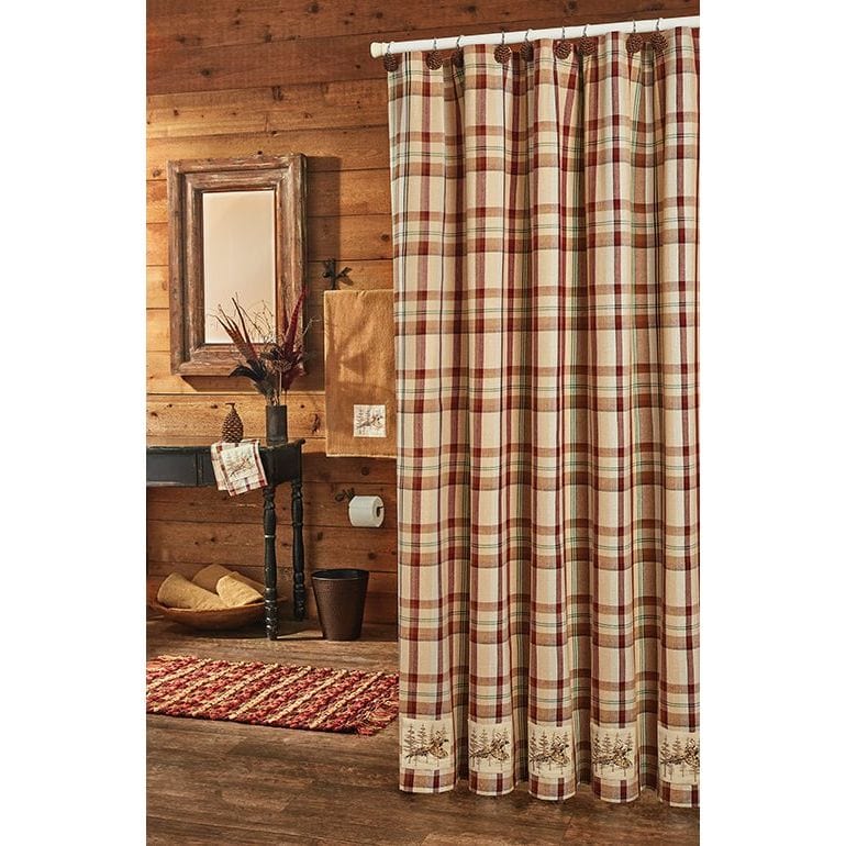 Gamekeeper Plaid Pheasant Patch Shower Curtain-Park Designs-The Village Merchant