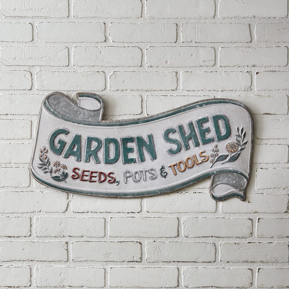 Garden Shed Scroll Embossed Metal Wall Sign-CTW Home-The Village Merchant