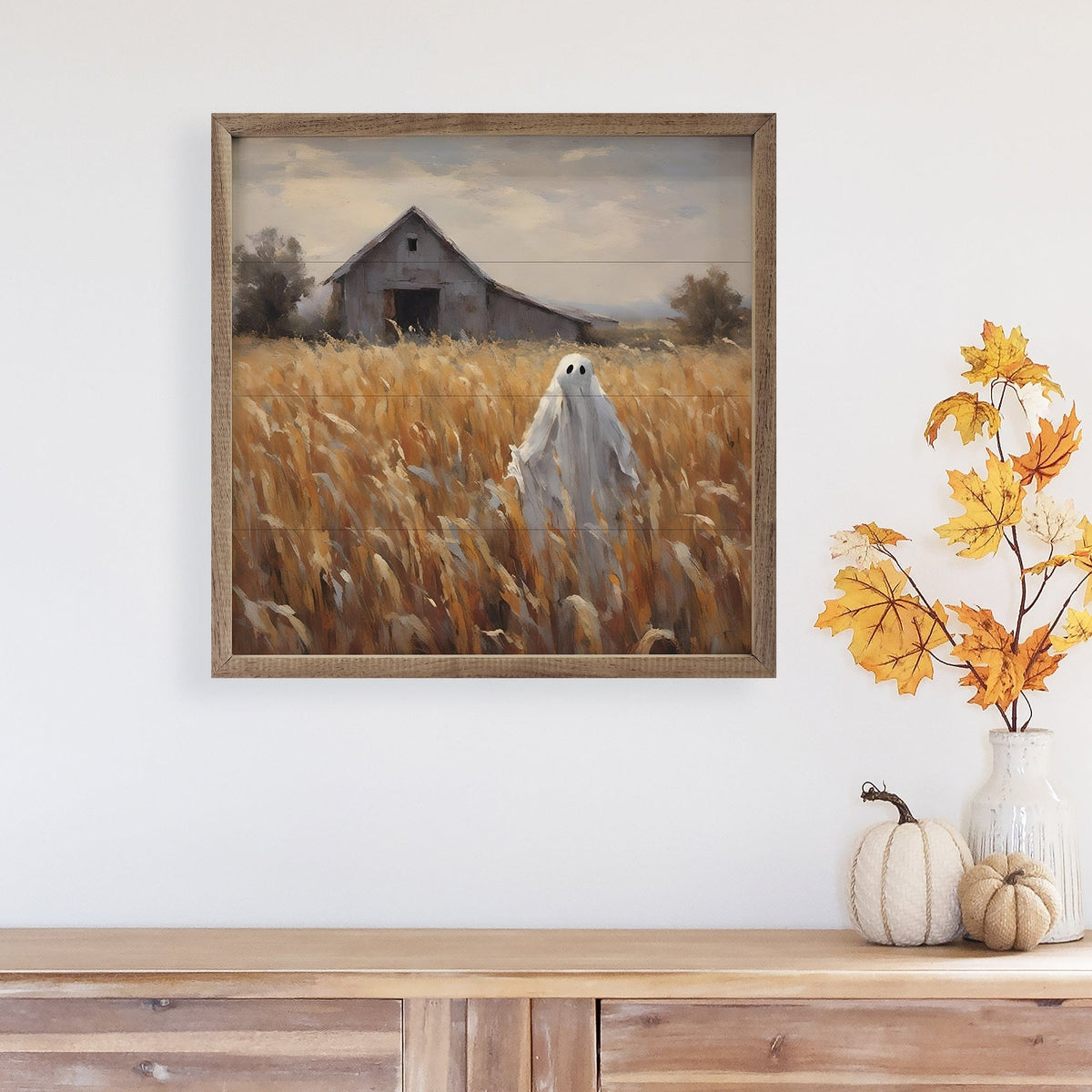 Kendrick Home Walnut Frames Ghost In Field Printed and Framed Wall Sign