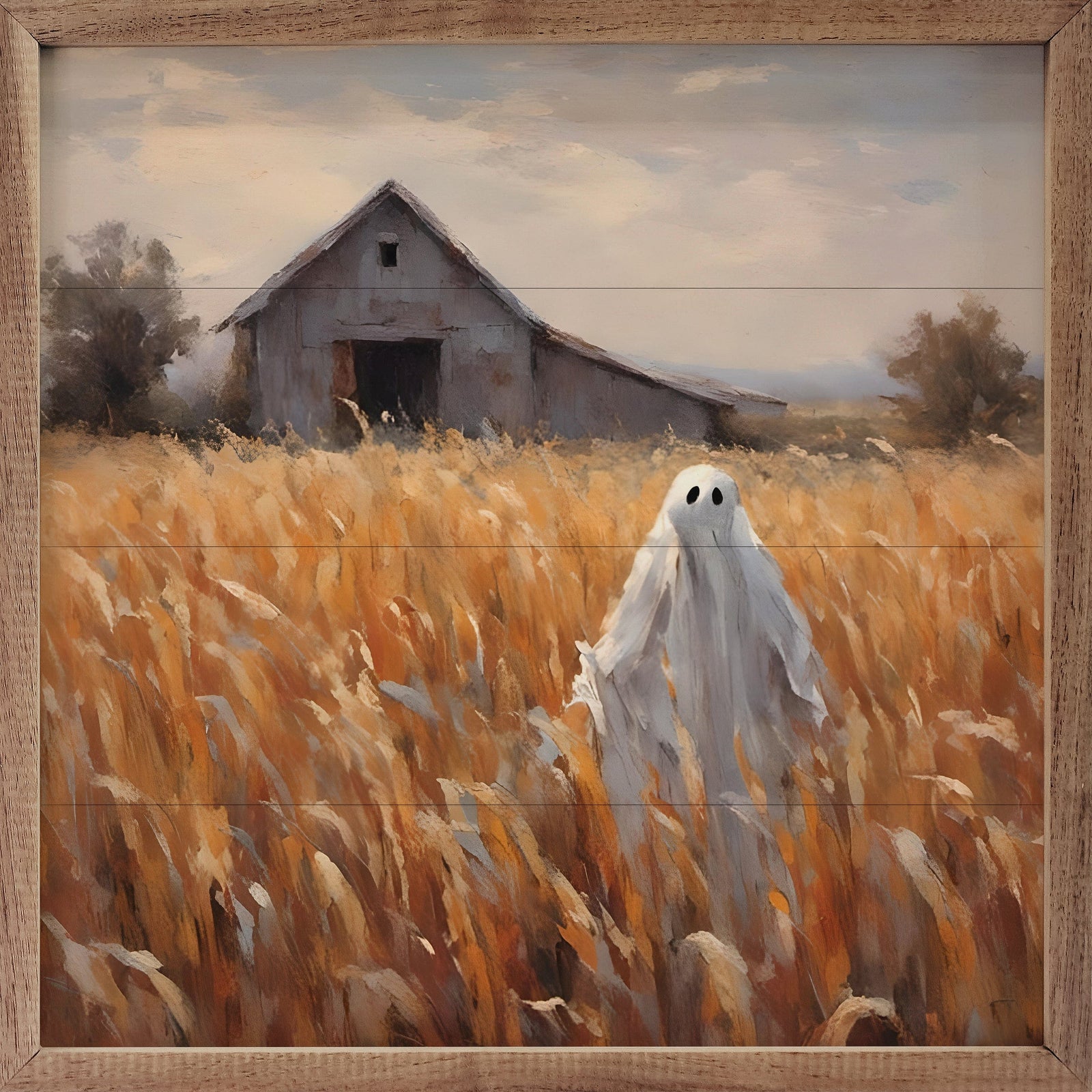 Kendrick Home Walnut Frames 4x4 Ghost In Field Printed and Framed Wall Sign