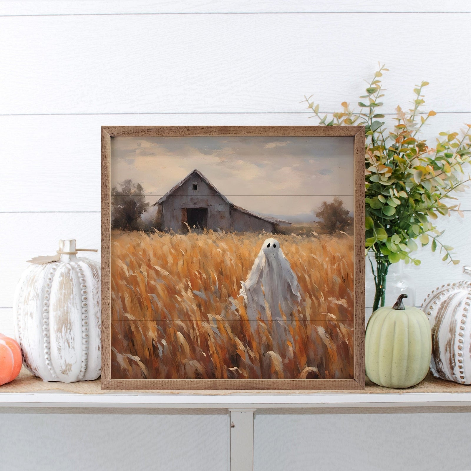 Kendrick Home Walnut Frames 4x4 Ghost In Field Printed and Framed Wall Sign