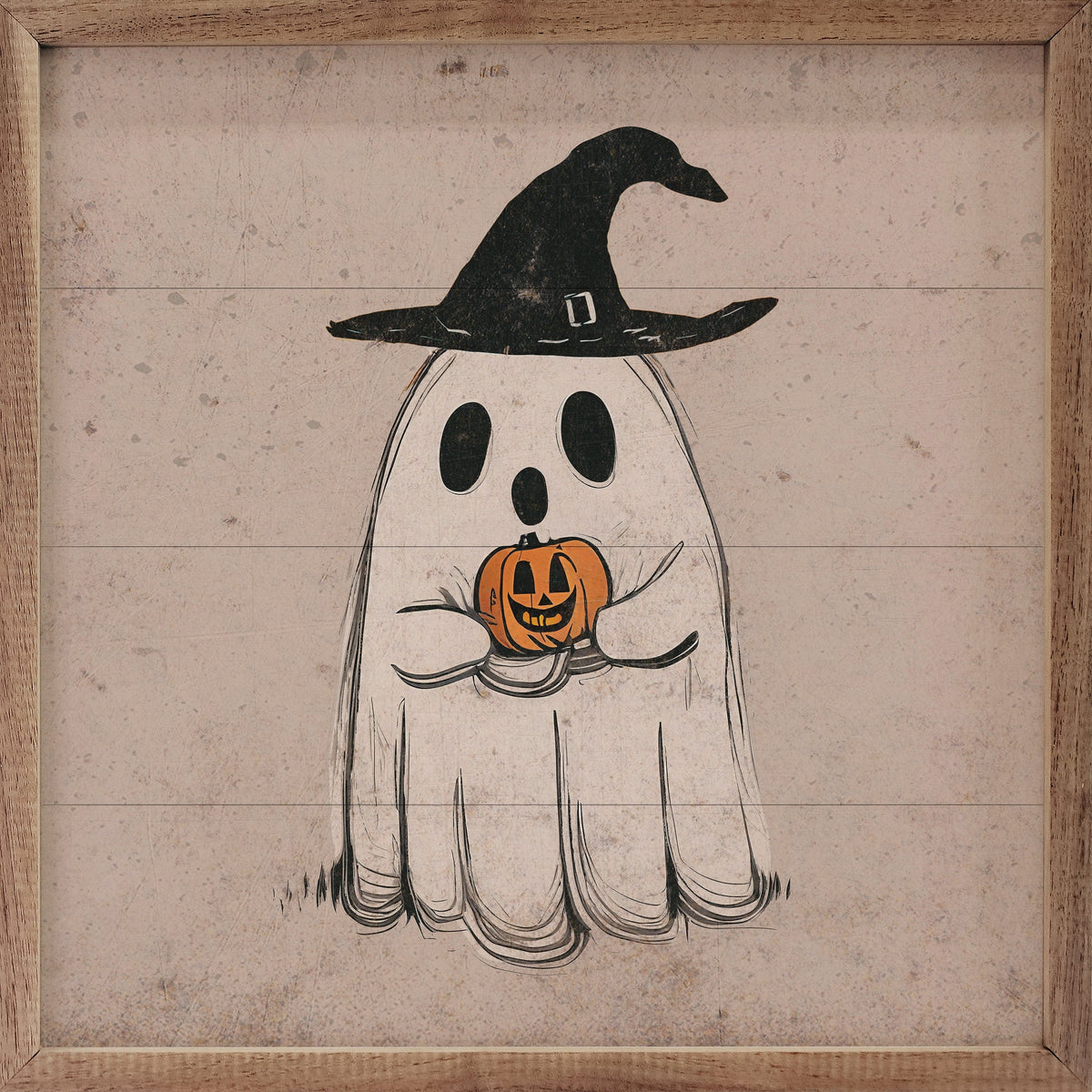 Kendrick Home Walnut Frames 4x4 Ghost With Black Hat Printed and Framed Wall Sign