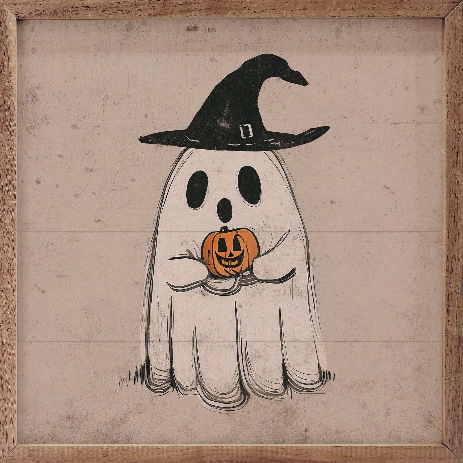 Kendrick Home Walnut Frames 4x4 Ghost With Black Hat Printed and Framed Wall Sign