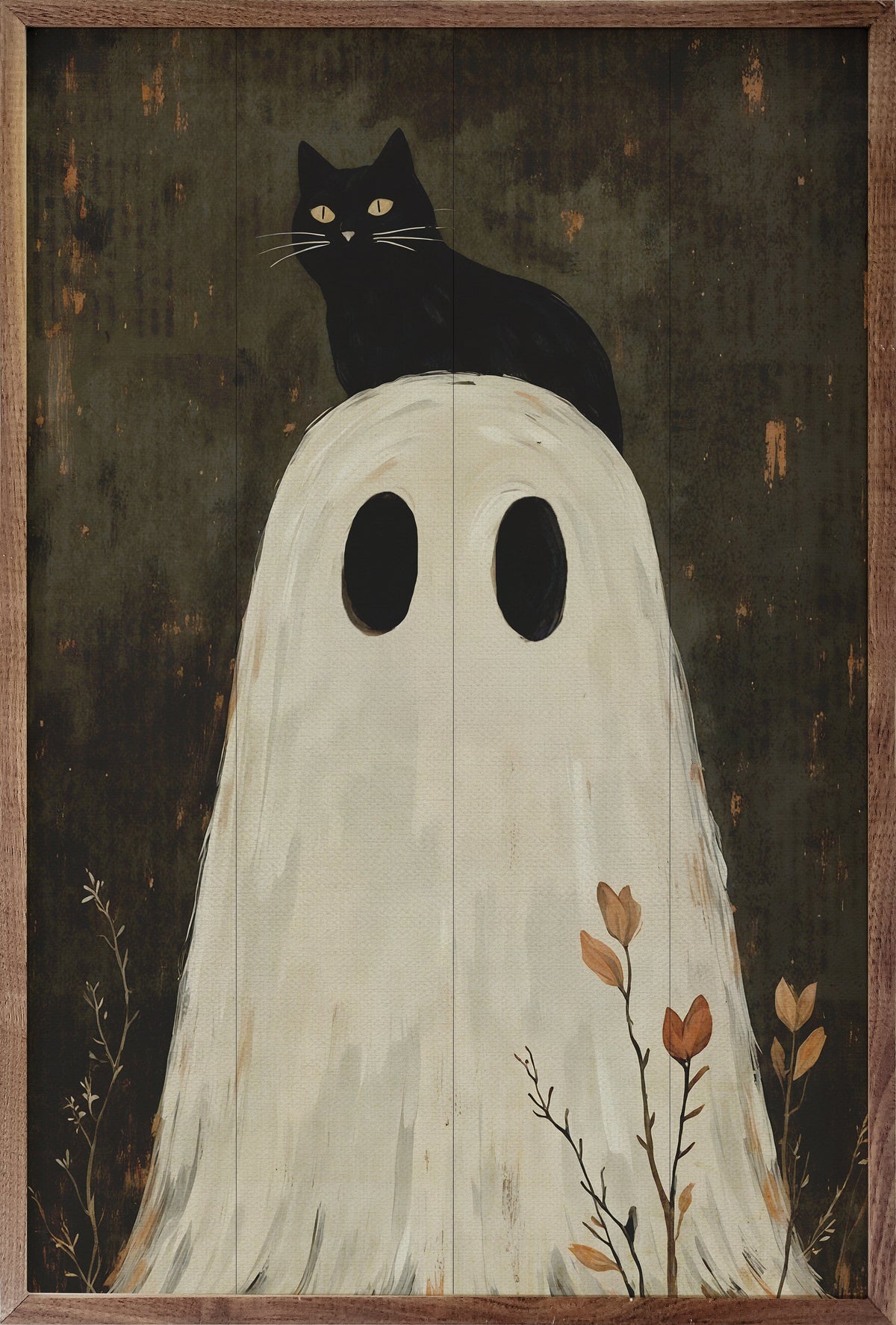 Kendrick Home Walnut Frames 5x8 Ghost With Cat On Head