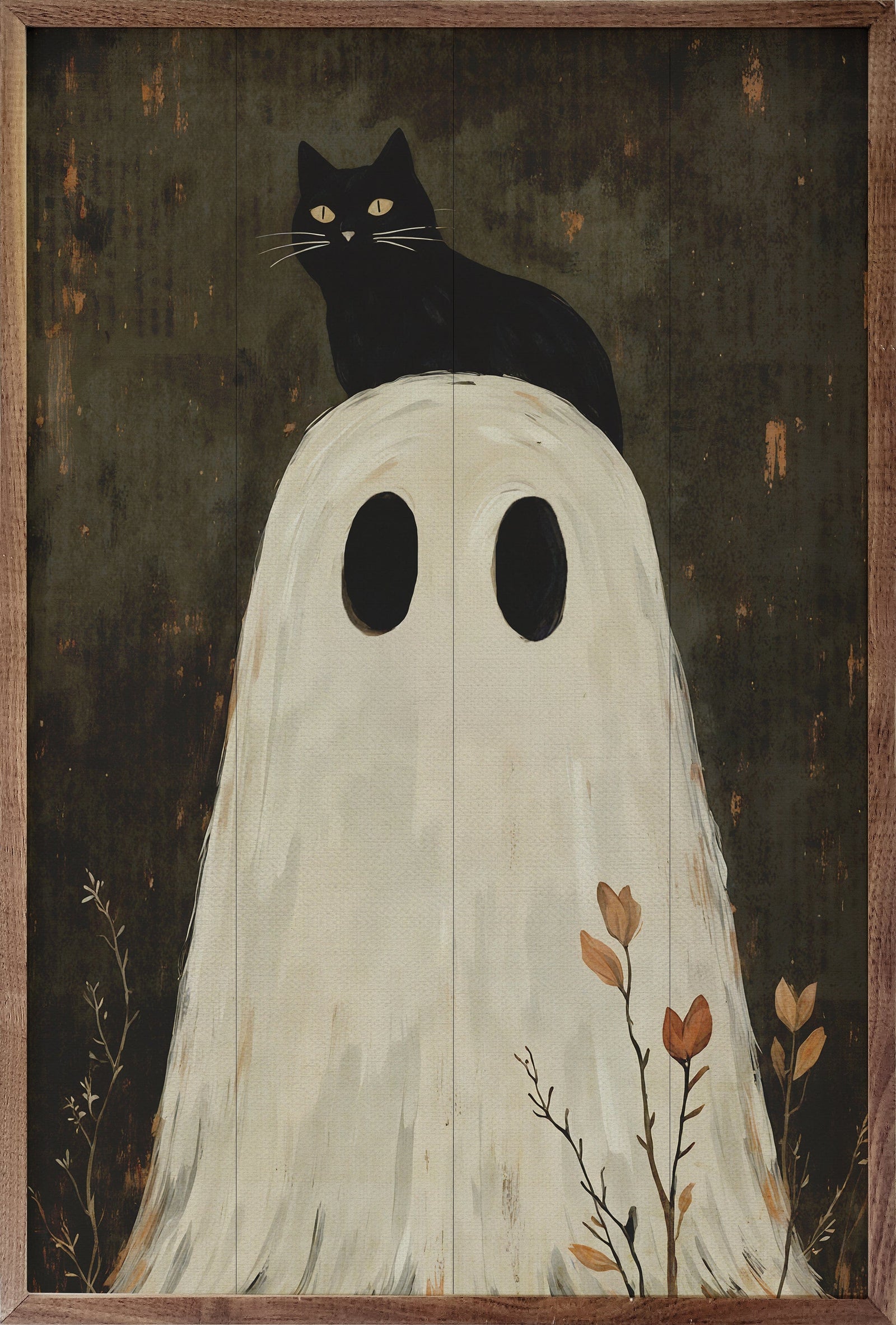 Kendrick Home Walnut Frames 5x8 Ghost With Cat On Head