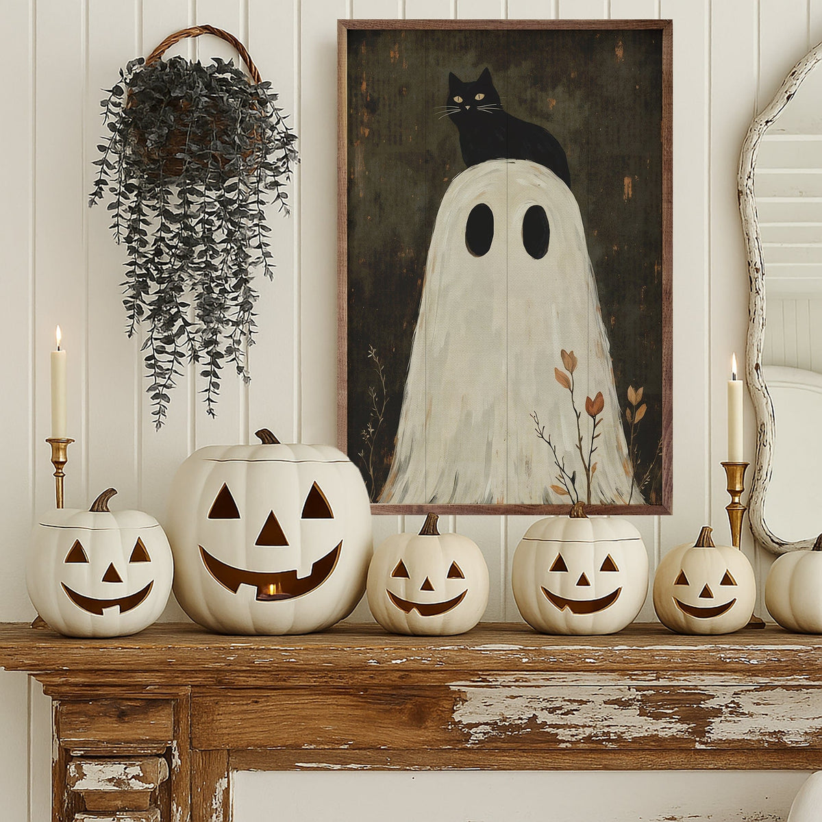 Kendrick Home Walnut Frames Ghost With Cat On Head