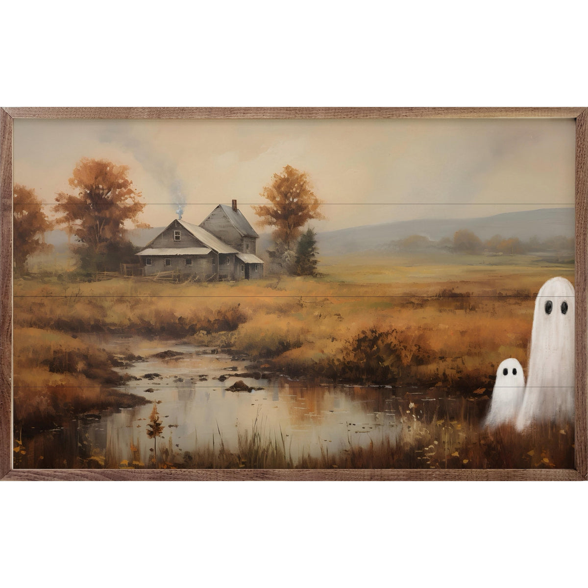 Kendrick Home Walnut Frames Ghosts In Field By Petals Prints Design Printed and Framed Wall Sign