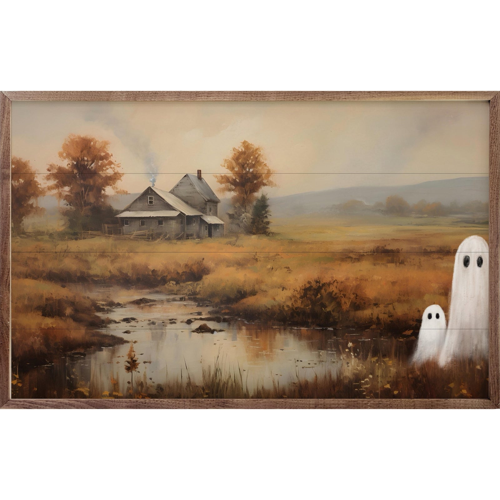 Kendrick Home Walnut Frames Ghosts In Field By Petals Prints Design Printed and Framed Wall Sign
