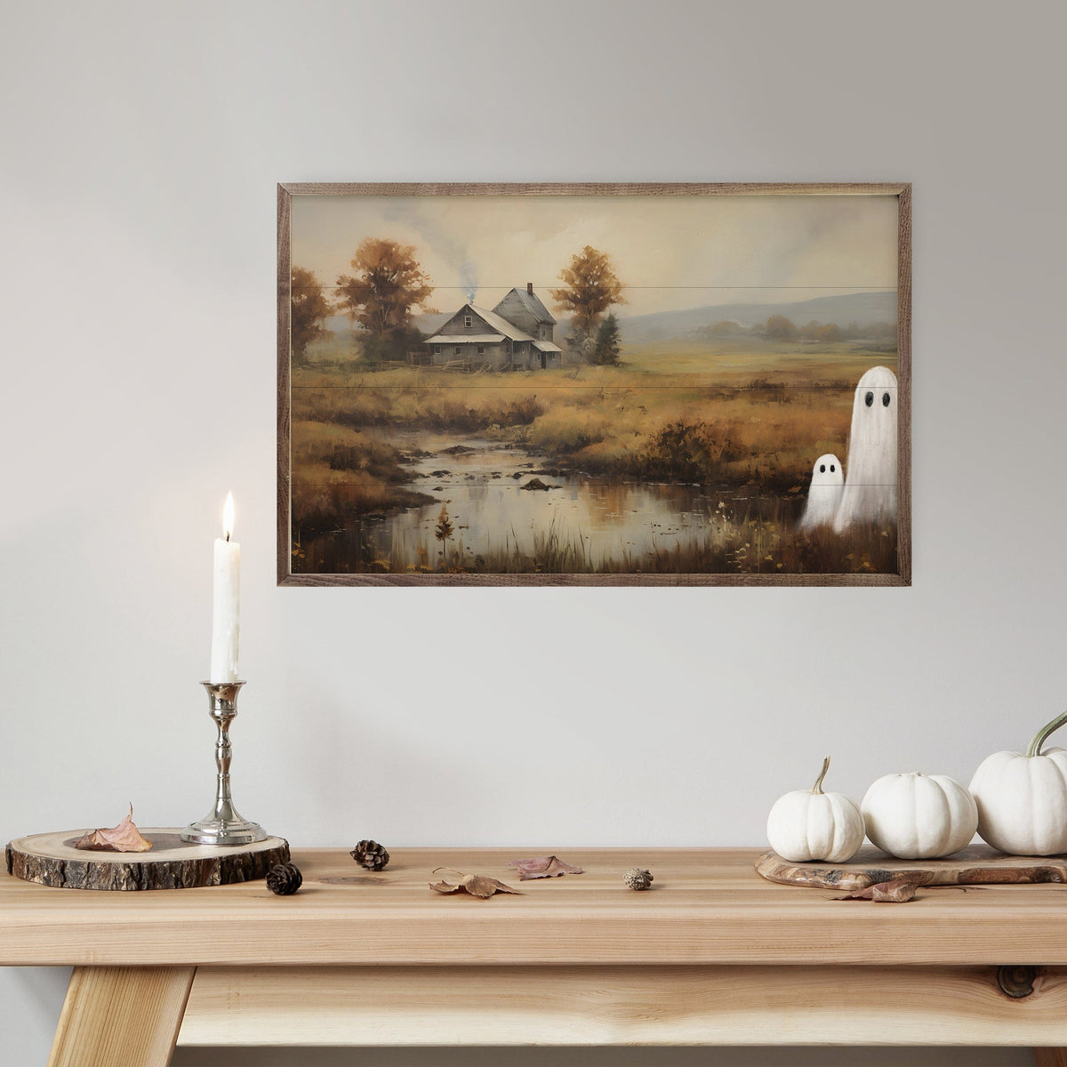 Kendrick Home Walnut Frames Ghosts In Field By Petals Prints Design Printed and Framed Wall Sign
