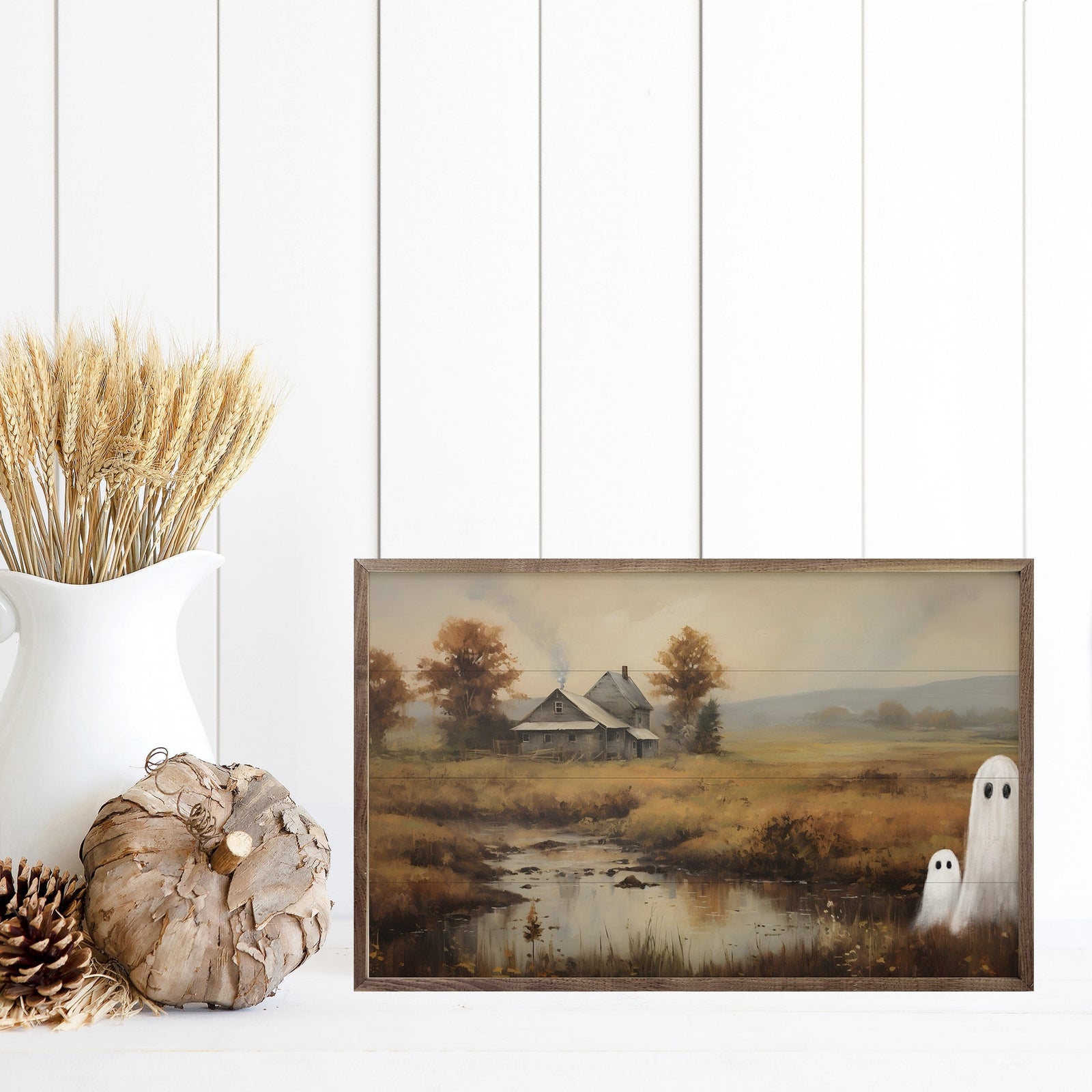 Kendrick Home Walnut Frames Ghosts In Field By Petals Prints Design Printed and Framed Wall Sign