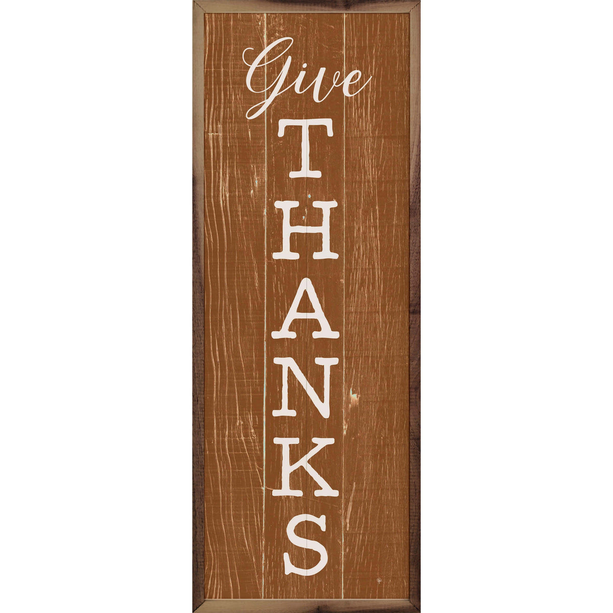 Kendrick Home Walnut Frames 4x12 Give Thanks Orange Printed and Framed Wall Sign