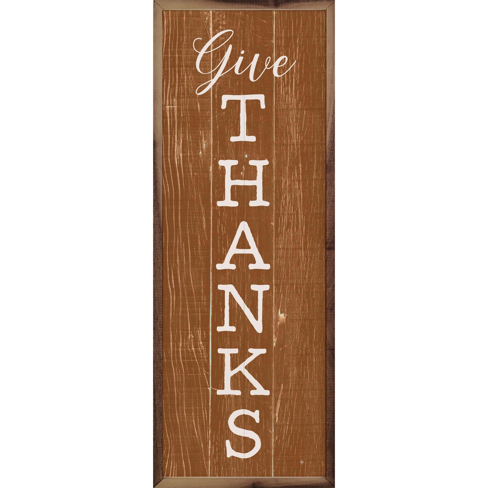 Kendrick Home Walnut Frames 4x12 Give Thanks Orange Printed and Framed Wall Sign