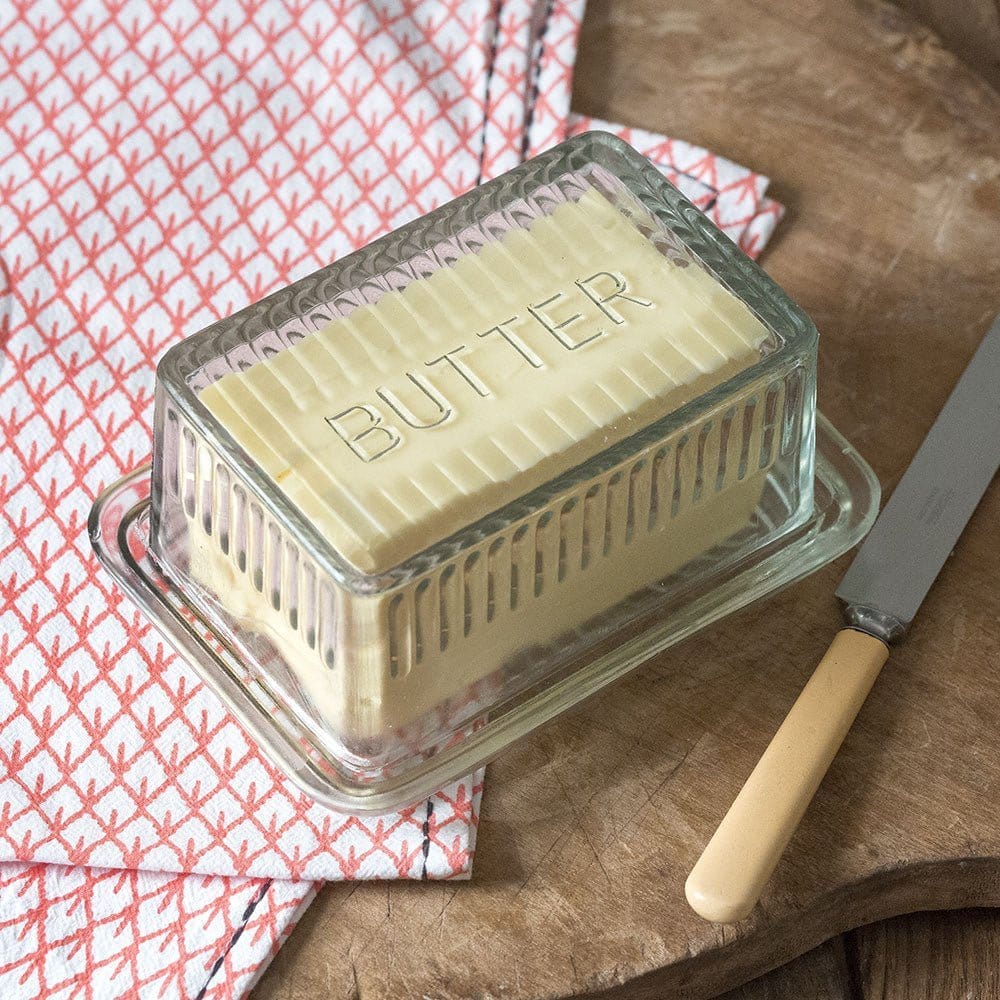 Glass Embossed &amp; Covered Butter DIsh-CTW Home-The Village Merchant