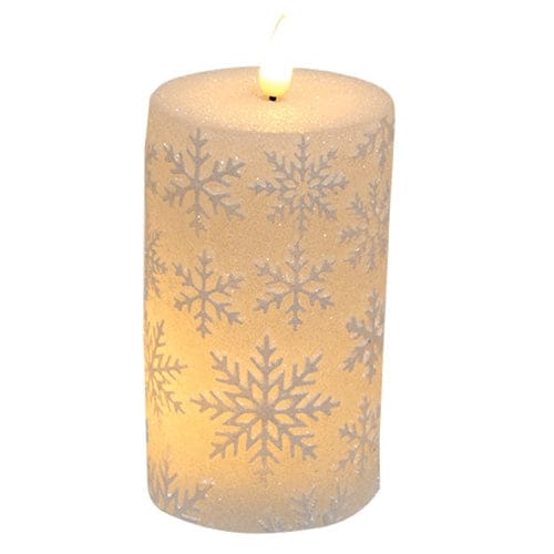 Glitter Snowflake LED Battery Candle Light Pillars - 2 Sizes