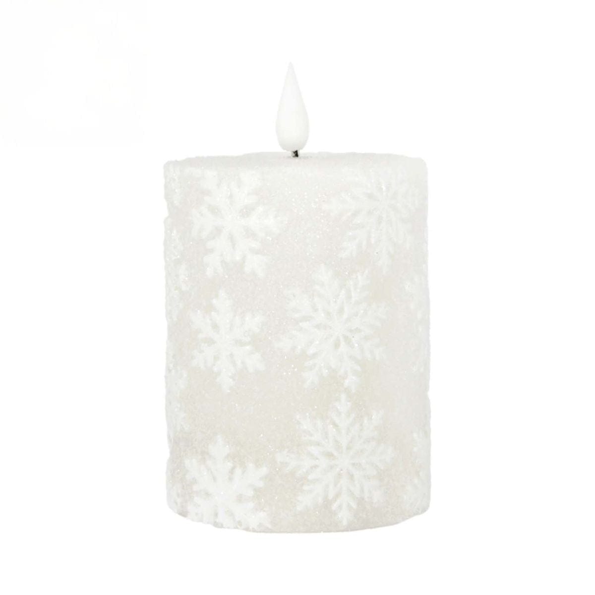 Glitter Snowflake LED Battery Candle Light Pillars - 2 Sizes