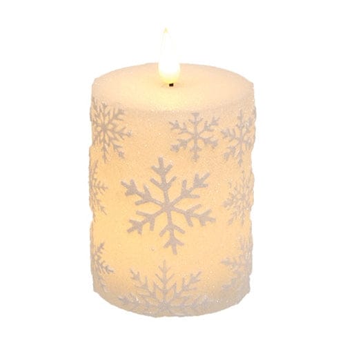 Glitter Snowflake LED Battery Candle Light Pillars - 2 Sizes