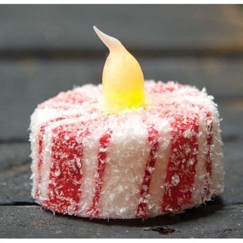 Glittered Candy Cane LED Battery Candle Tealight Timer Feature-Craft Wholesalers-The Village Merchant