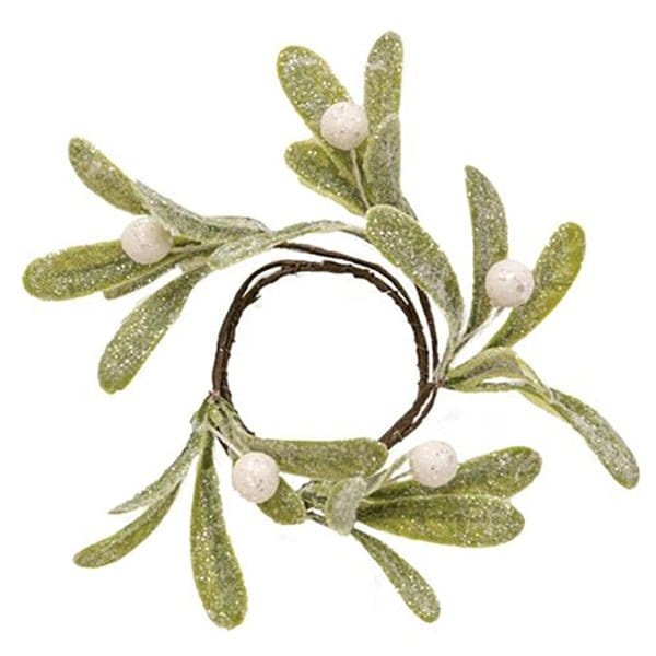 Glittered Mistletoe Candle / Napkin Ring 2&quot; Inner / 6&quot; Outer Diameters-Craft Wholesalers-The Village Merchant
