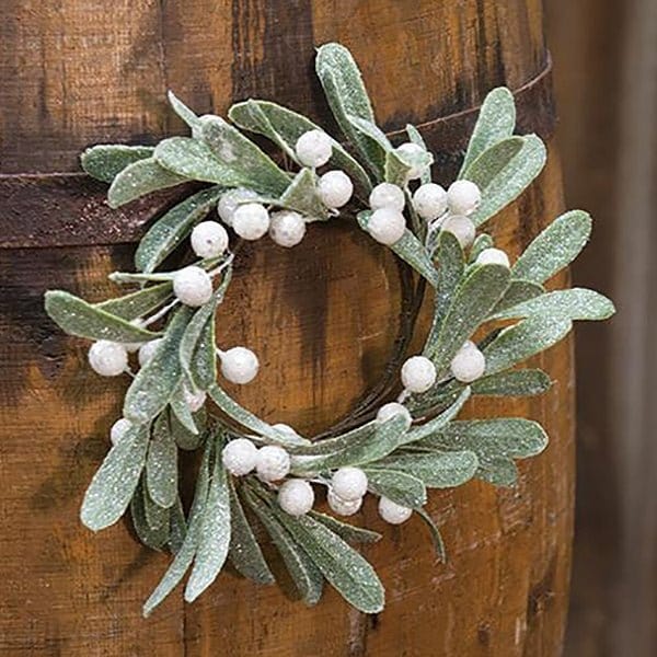 Glittered Mistletoe Candle Ring / Wreath 3.5&quot; Inner / 9&quot; Outer Diameters-Craft Wholesalers-The Village Merchant