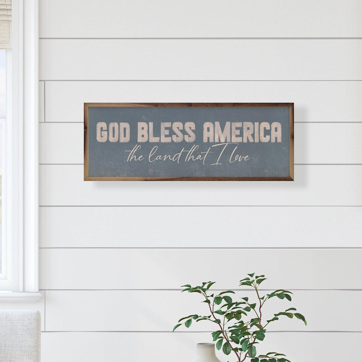 God Bless America Blue Printed and Framed Wall Sign