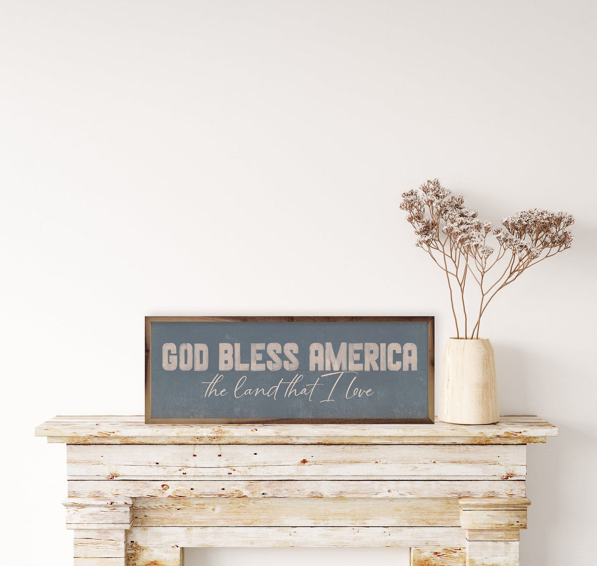 God Bless America Blue Printed and Framed Wall Sign