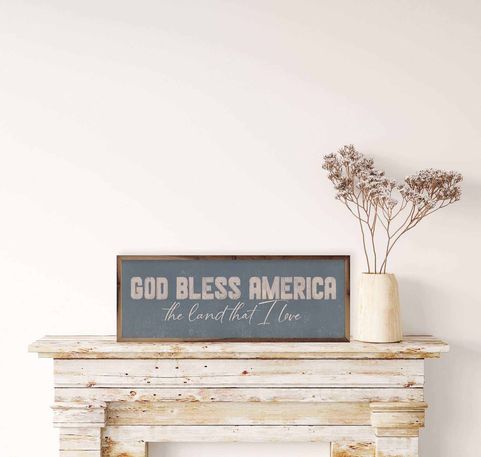 Kendrick Home Walnut Frames Sizes God Bless America Blue Printed and Framed Wall Sign