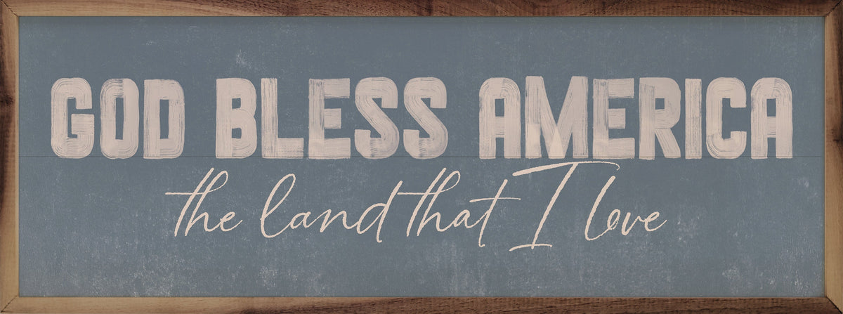 God Bless America Blue Printed and Framed Wall Sign