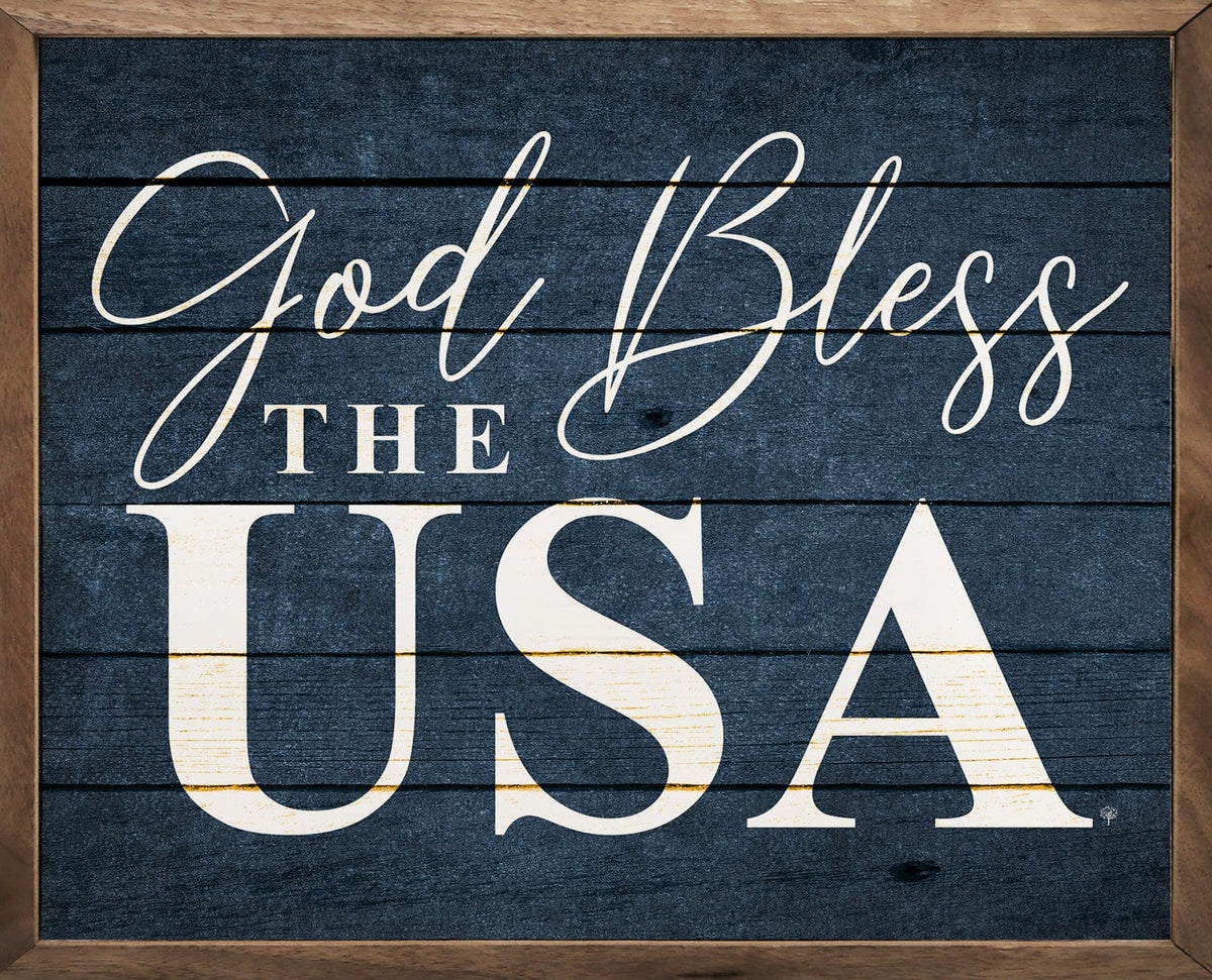 Kendrick Home Walnut Frames Sizes God Bless The USA Blue Printed and Framed Wall Sign