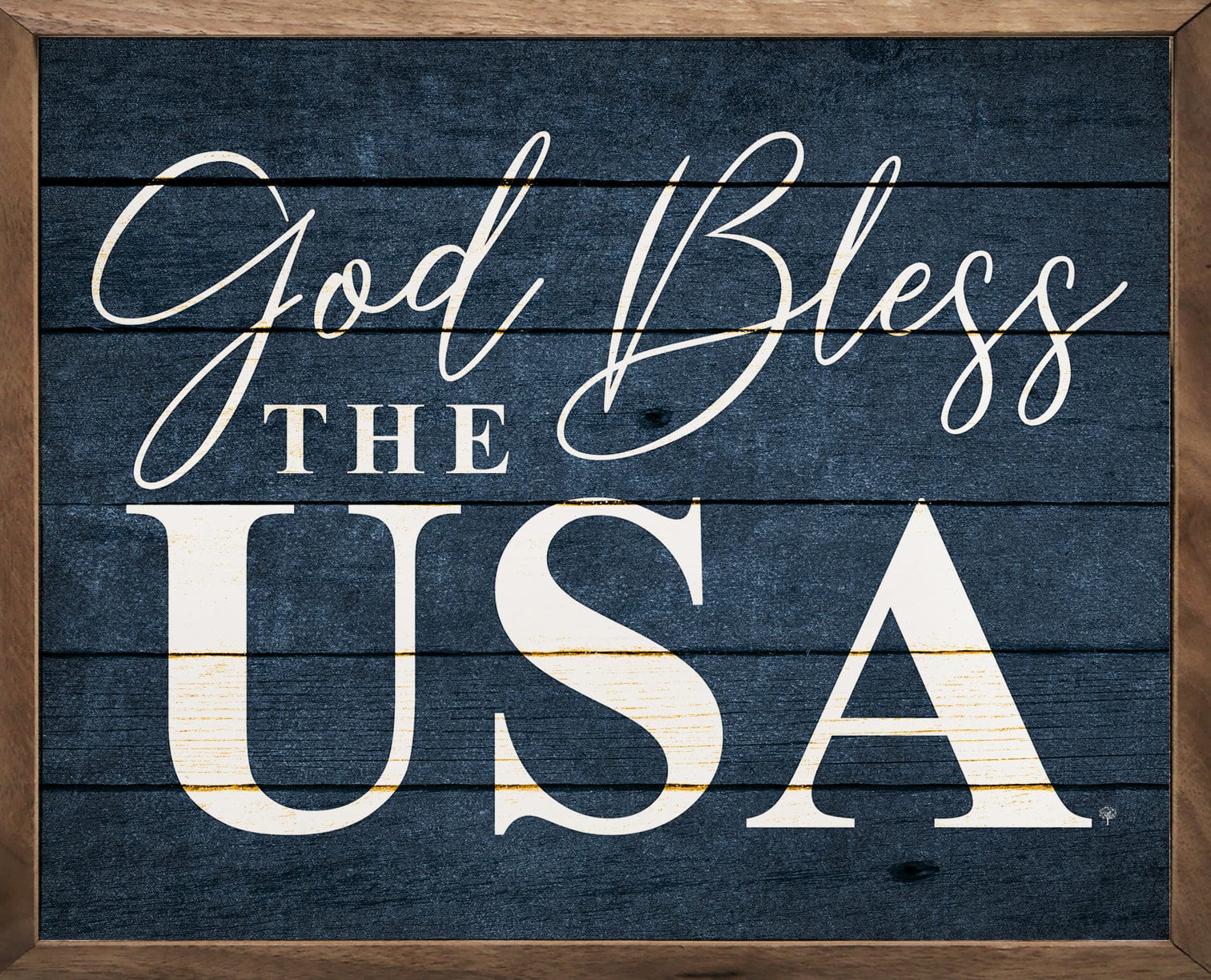 Kendrick Home Walnut Frames Sizes God Bless The USA Blue Printed and Framed Wall Sign