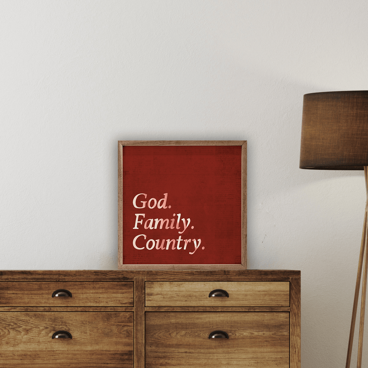 Kendrick Home Walnut Frames God Family Country Printed and Framed Wall Sign