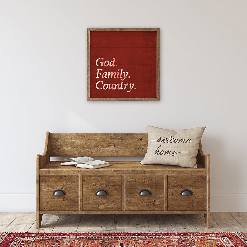 Kendrick Home Walnut Frames God Family Country Printed and Framed Wall Sign