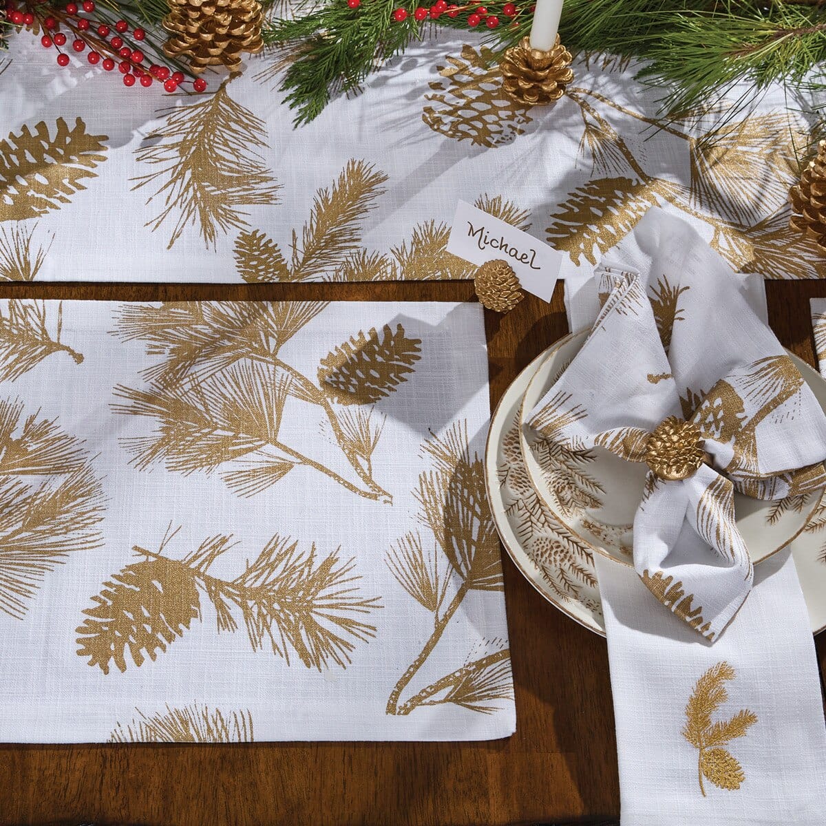 Gold Pinecone Patricia Heaton Home Table Runner 36" Long