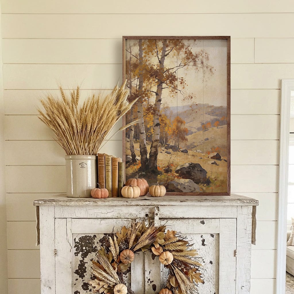 Kendrick Home Walnut Frames 5x8 Golden Birch In Autumn Hills Printed and Framed Wall Sign